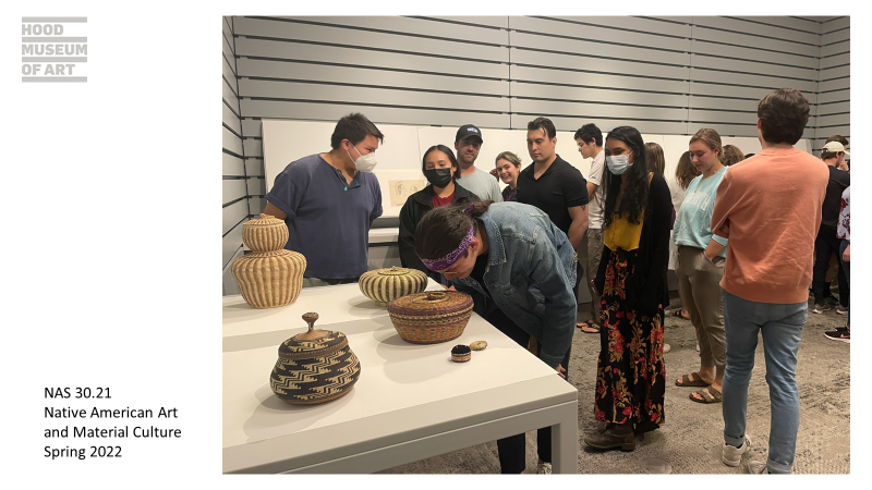 Class session for Native American Art and Material Culture, Spring 2022 meeting in the Hood Museum 