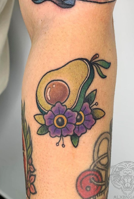 Flower With Avocado Tattoo Designs