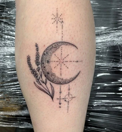Celestial Moon Lavender Tattoo Designs