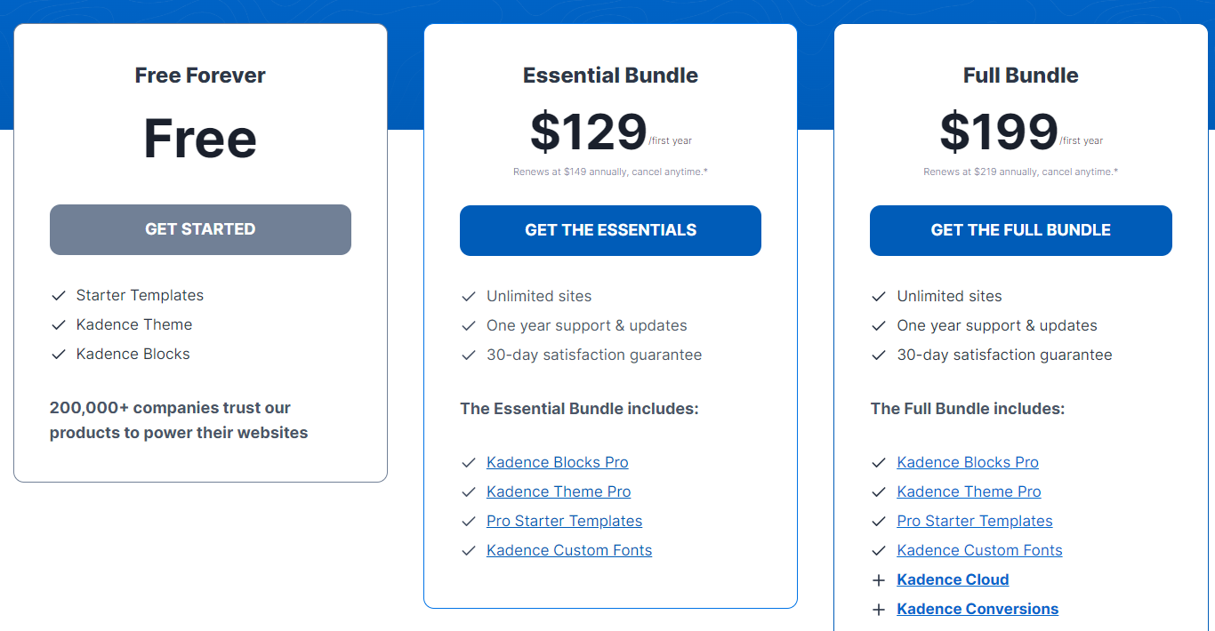 Kadence WP - Pricing Page