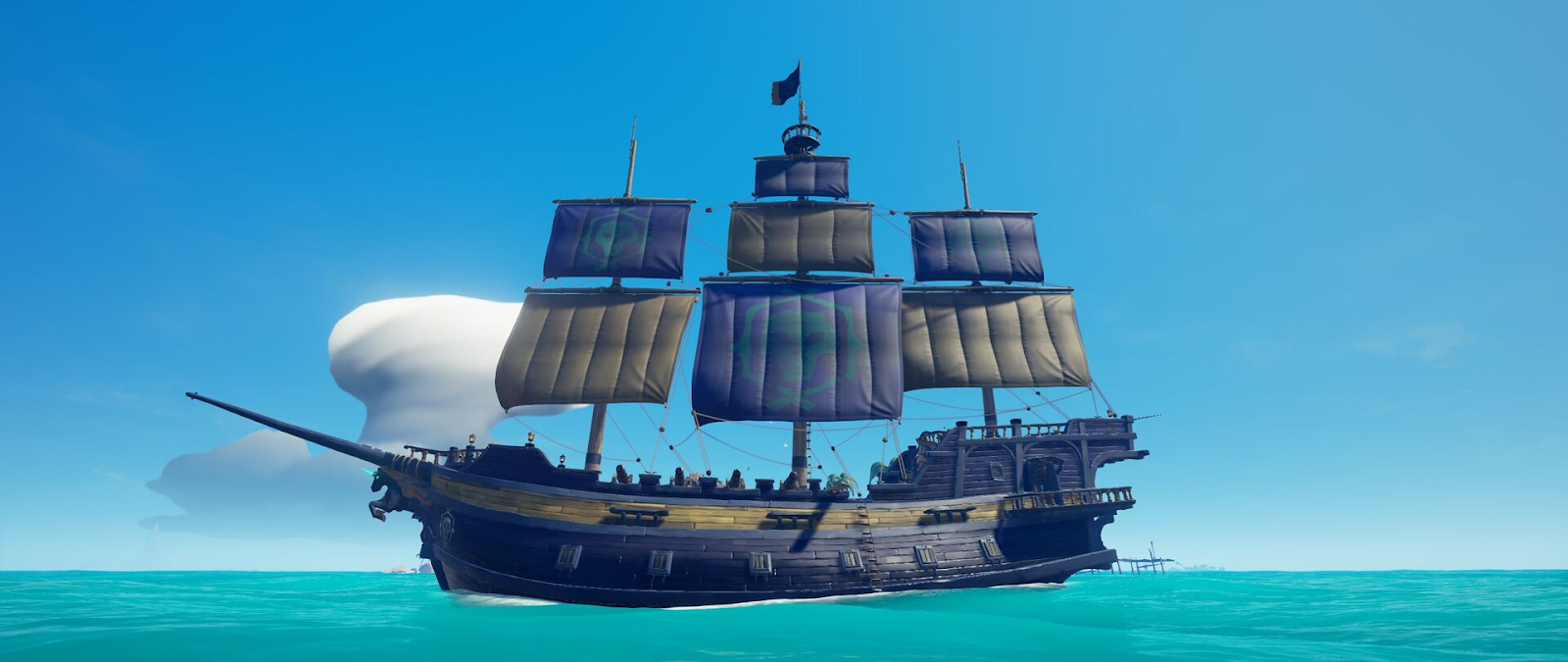 An image of the ship cosmetics from the Legendary cosmetics set from the game Sea of Thieves. 
