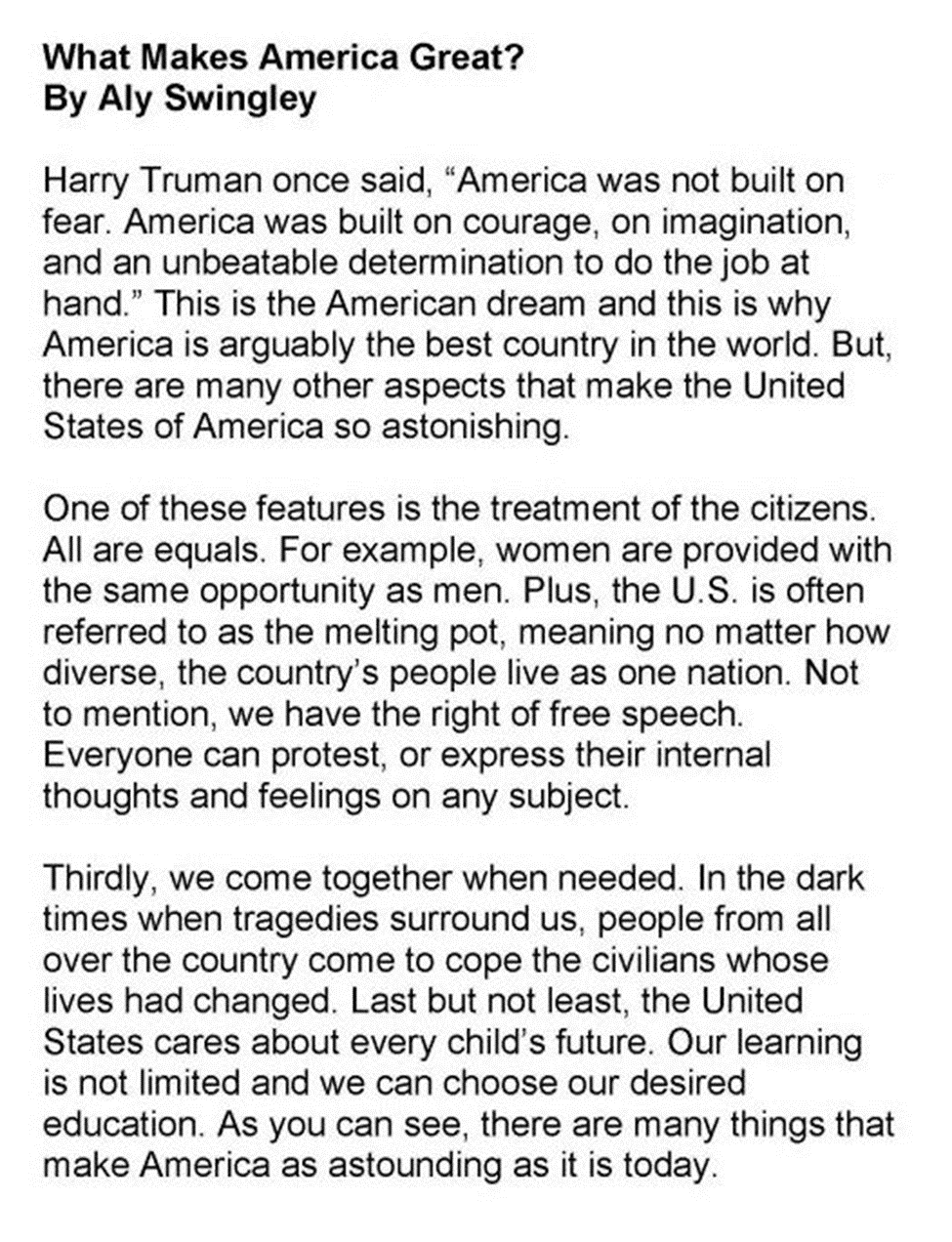 Essay On What America Means To Me
