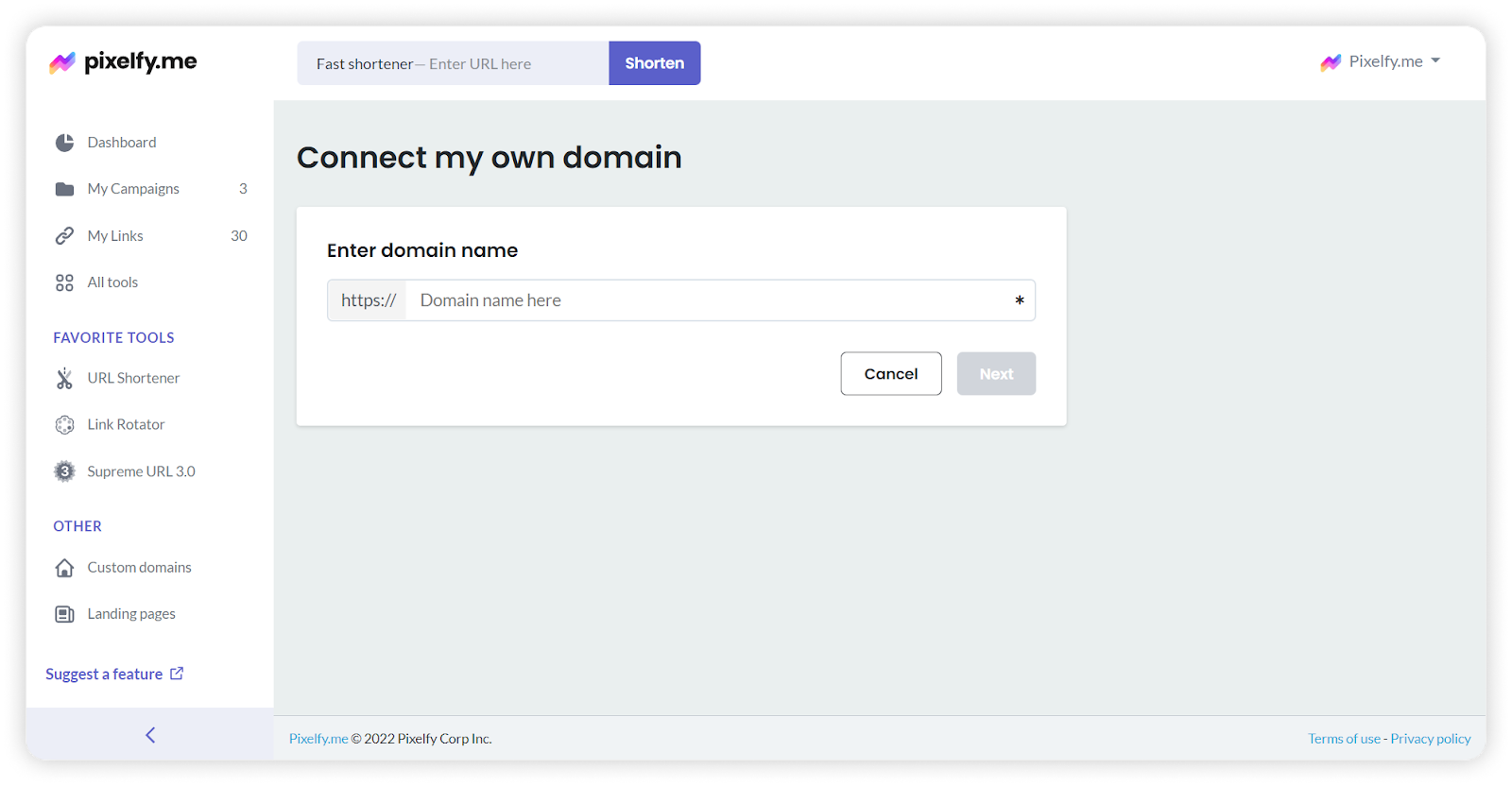 enter domain name