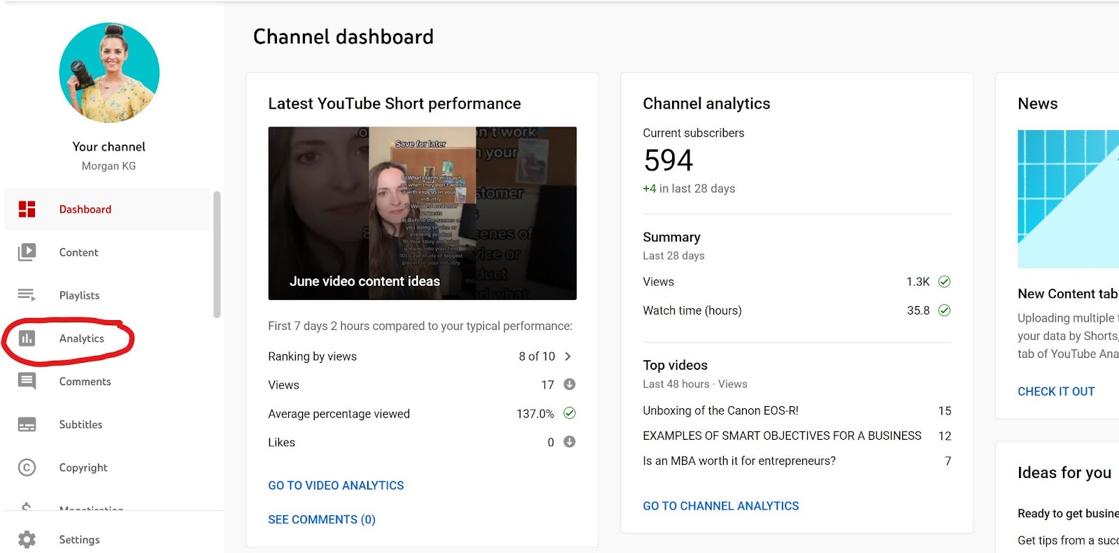 Once in the YouTube Studio section, go to Analytics on the left-hand side of the screen