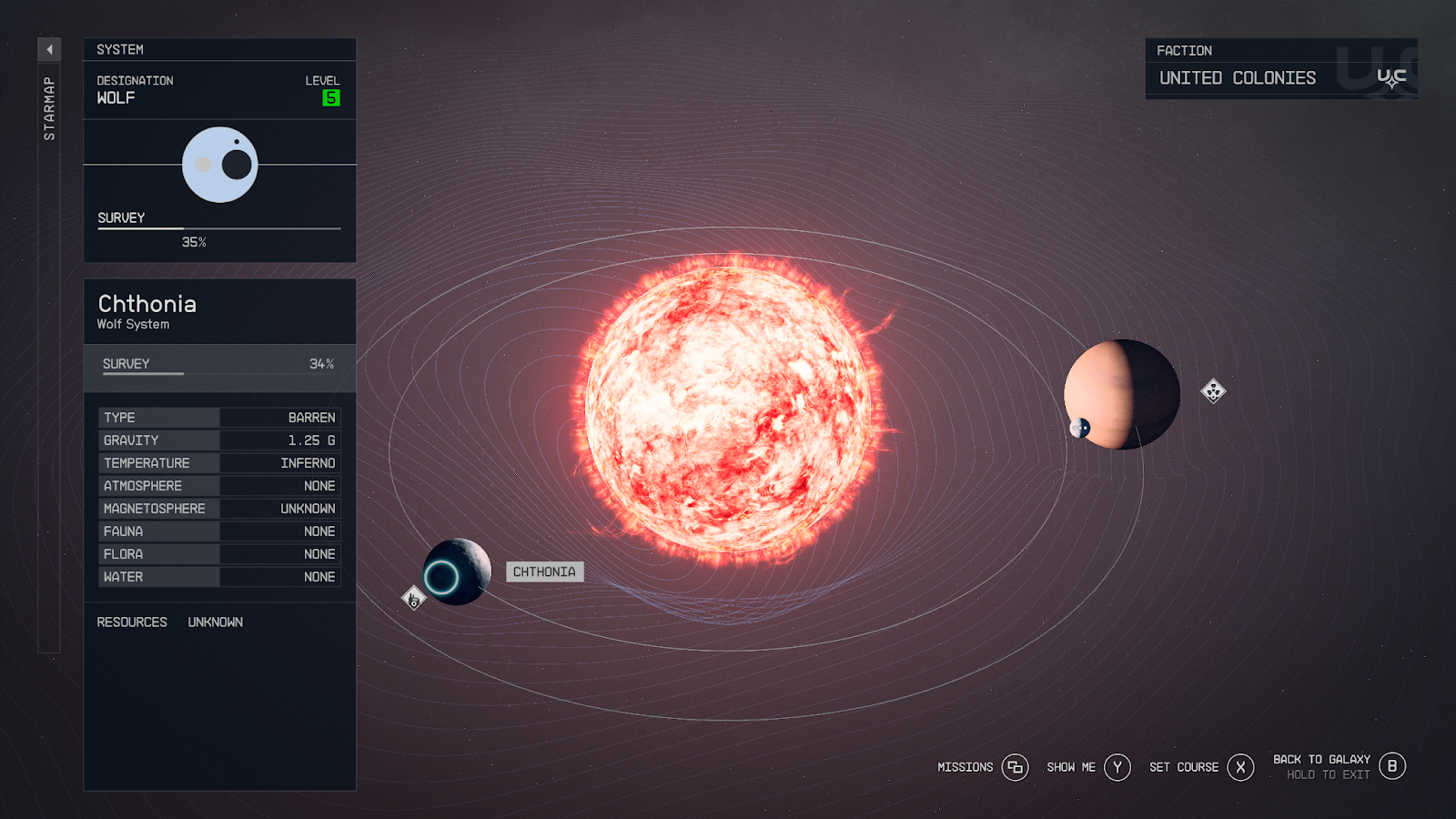 An in game image of the Wolf System from the game Starfield. 
