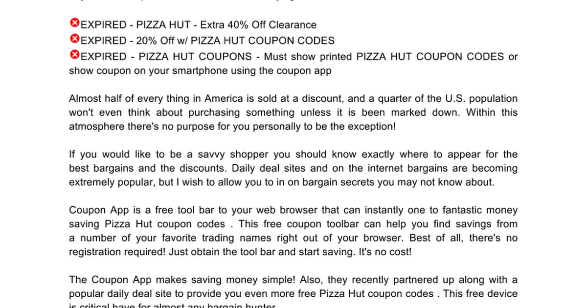 Pizza Hut Coupon Codes Google Docs