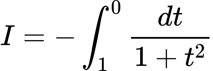 {"font":{"color":"#000000","family":"Arial","size":10},"type":"align*","code":"\\begin{align*}\n{I}&={-\\int_{1}^{0}\\frac{dt}{1+t^{2}}}\t\n\\end{align*}","id":"2-0-0-0-0-0-0-0-0-0-0-0-0-0-3-1-1-1-0","ts":1602244929048,"cs":"uU+C0tvZaQOYDL4UngZrpQ==","size":{"width":116,"height":38}}