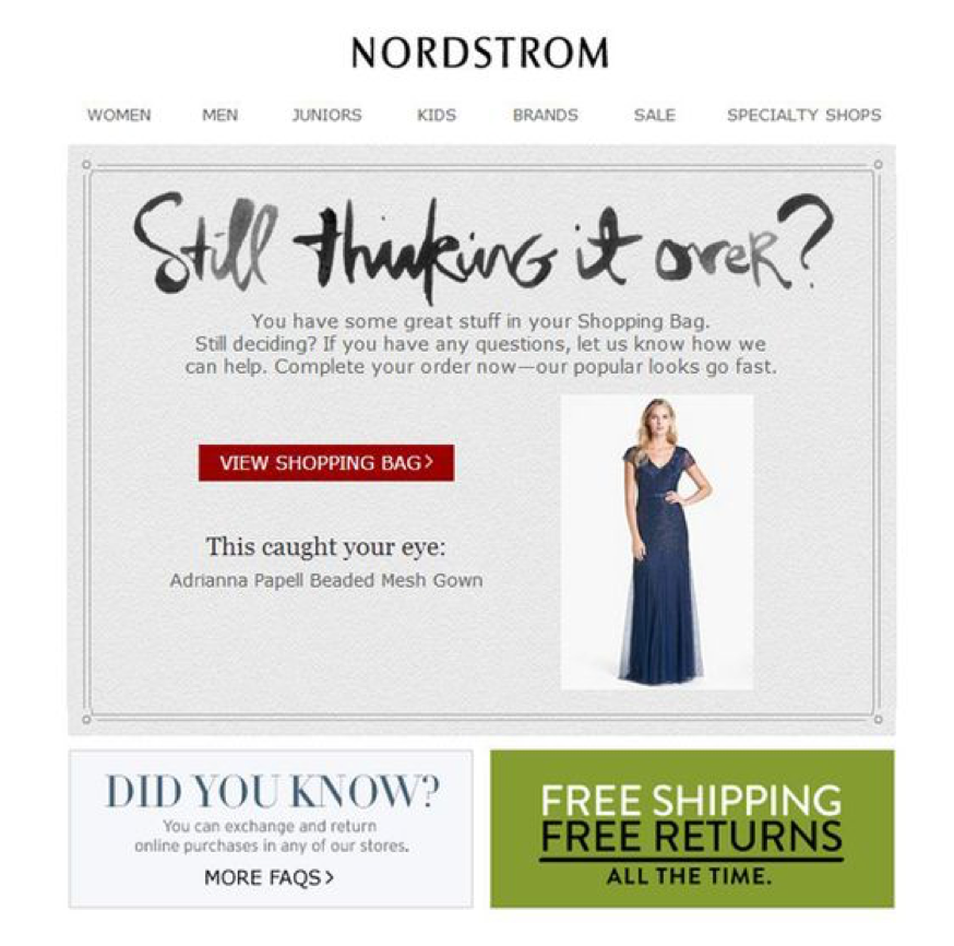 Nordstrom email retargeting example.