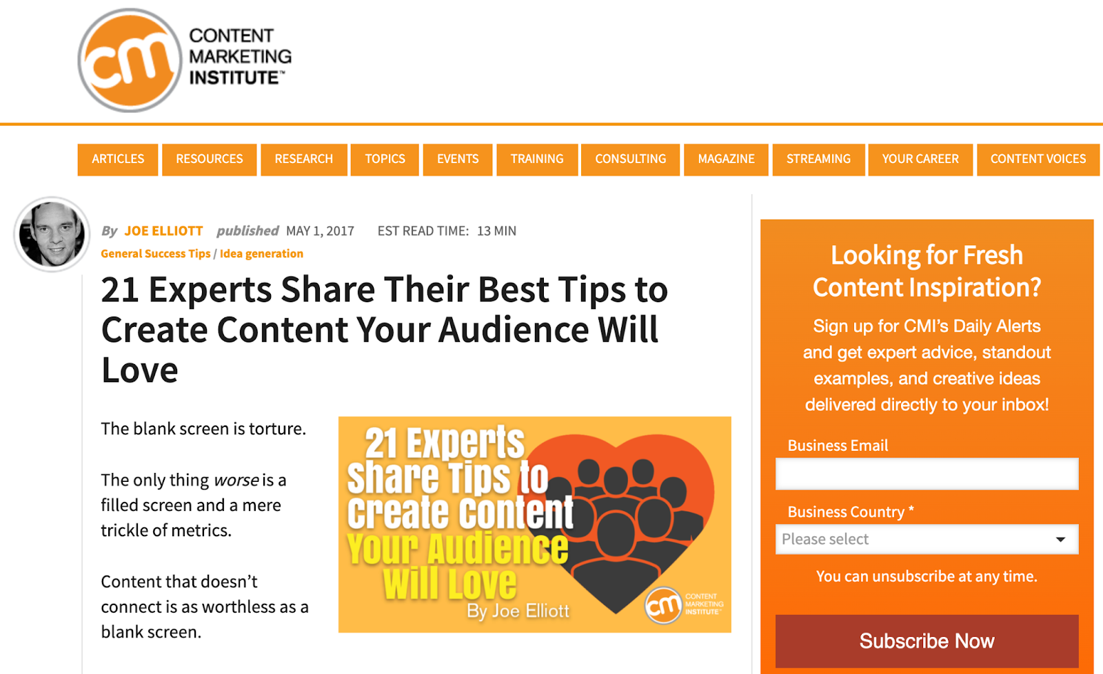 Content Marketing Institute Article