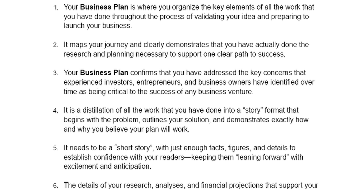 Business Plan Core Template