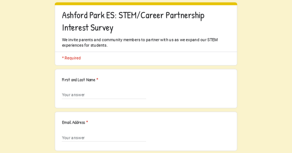 Ashford Park ES: STEM/Career Partnership Interest Survey