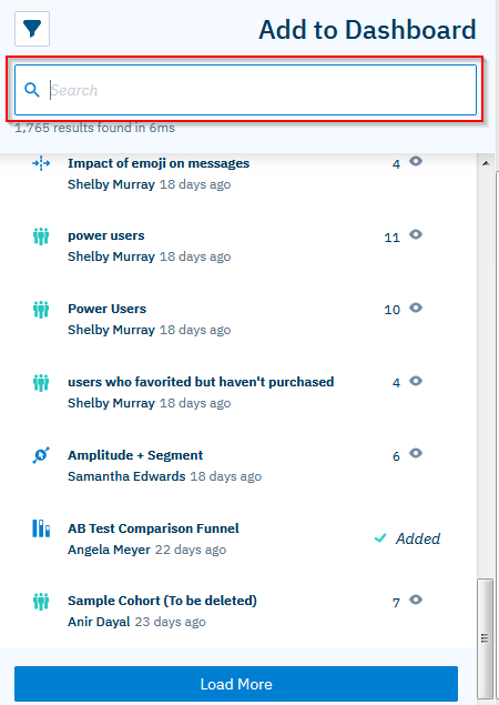 Amplitude Dashboard Select Search bar