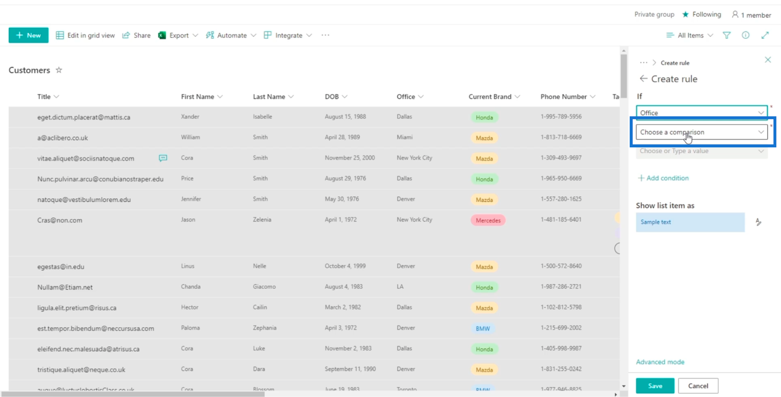 sharepoint list formatting