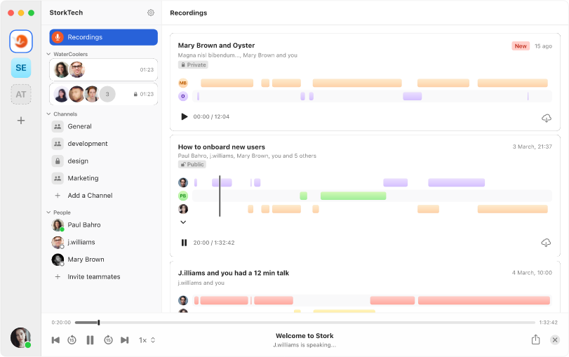 A screen showing the Stork interface - a DIscord alternative