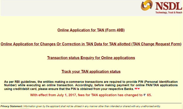 online application for TAN