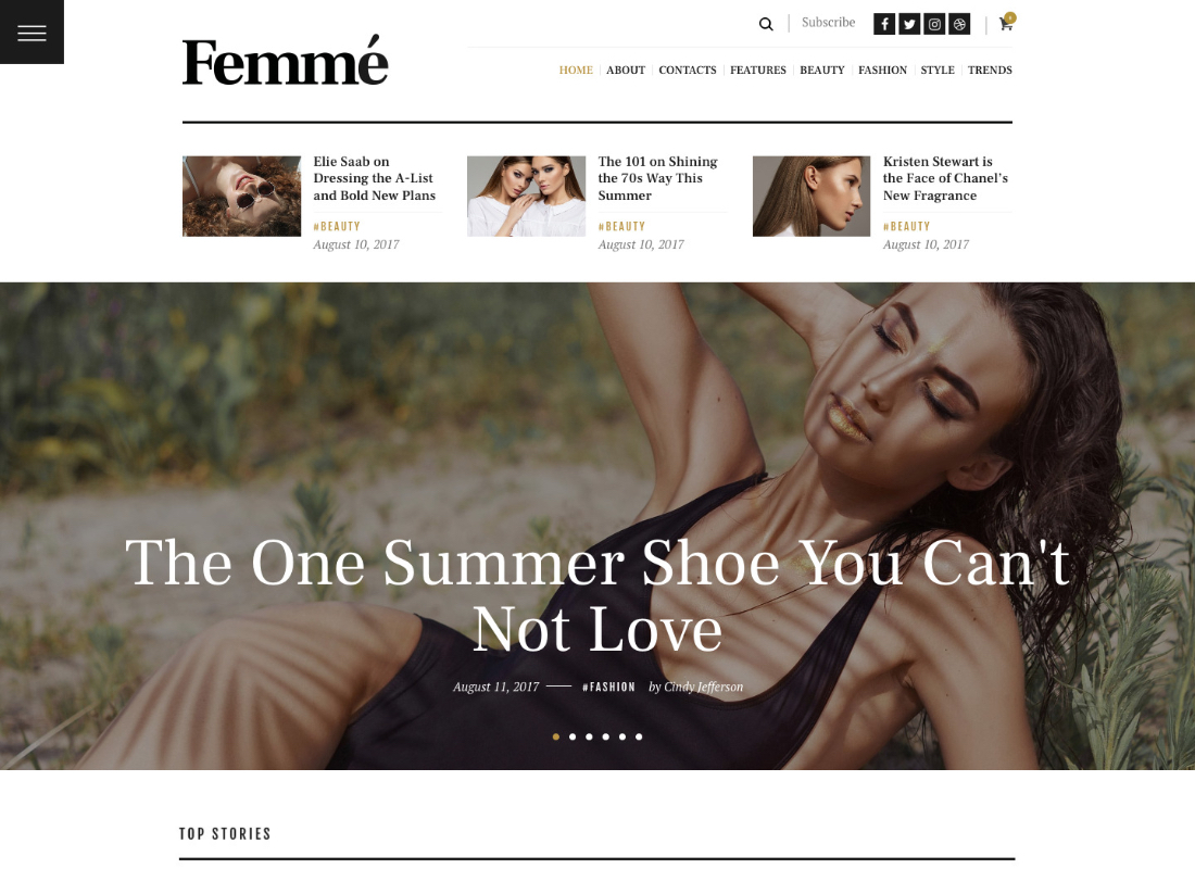 Femme - Un tema de WordPress para revistas y blogs de moda en línea