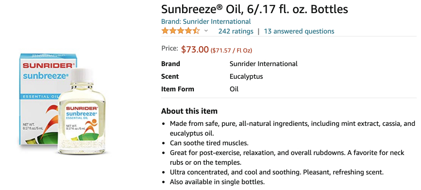 Sunrider's Sunbreeze Oil to soothe tired muscles