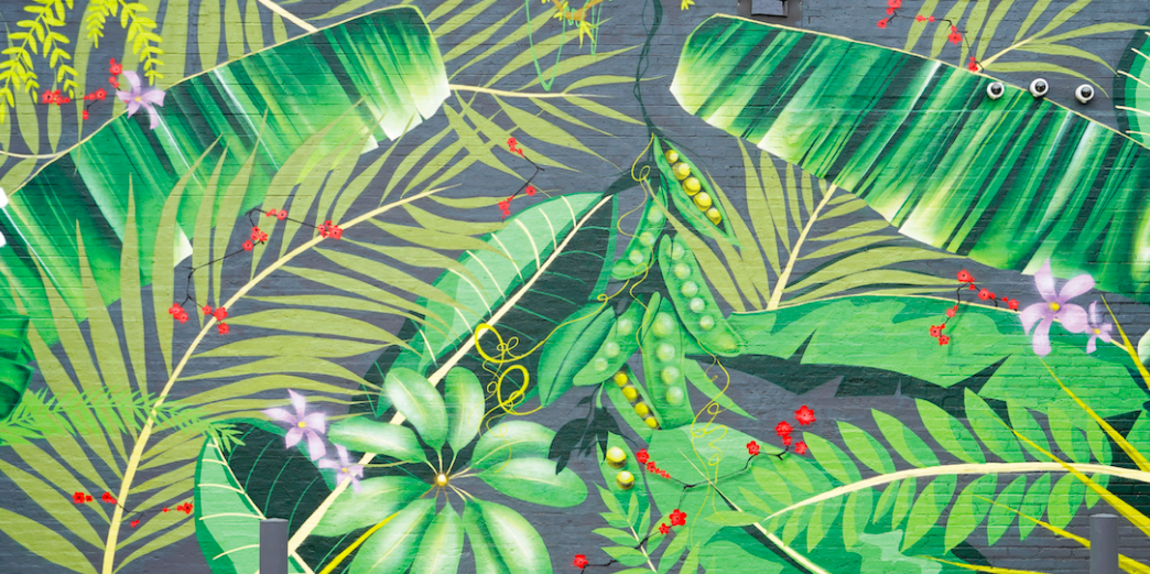 Tropical and floral Mural with black background in Chicago 