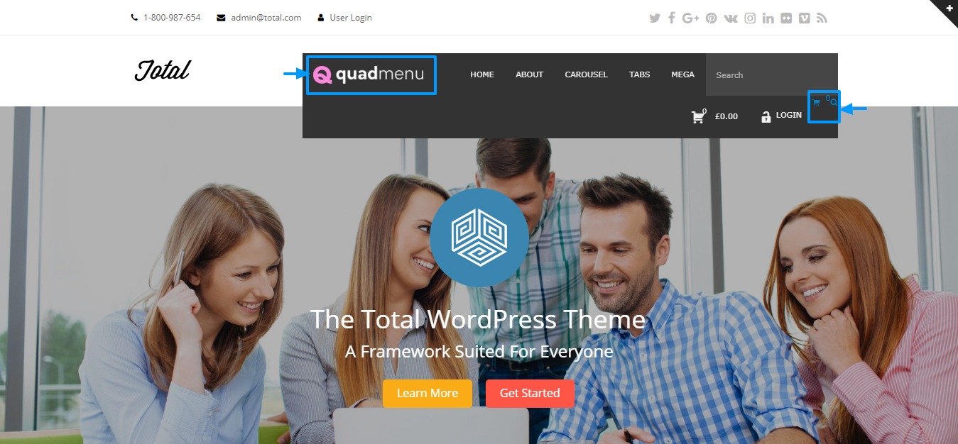 menu de demonstração do quadmenu