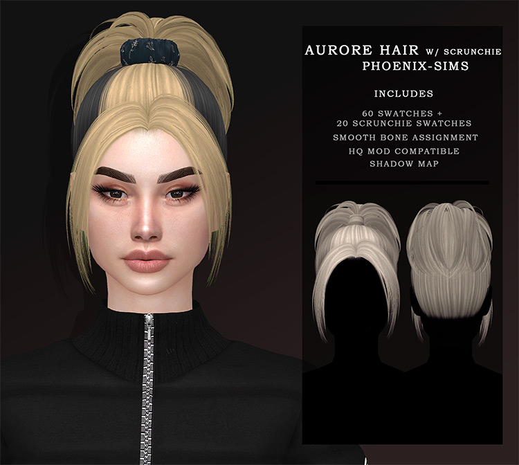 Phoenix-Sims’ Aurore Hair w/ Scrunchie Sims 4 CC