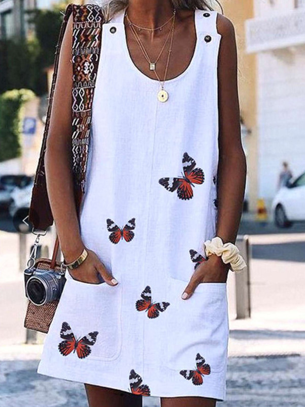 Butterfly-Fashion-Print-Sleeveless-Dress