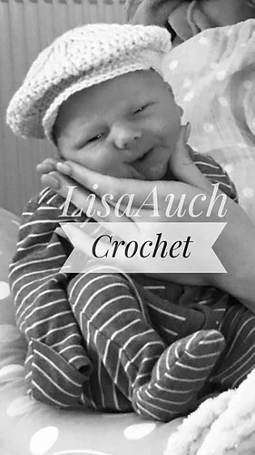 baby wearing a crochet newsboy cap