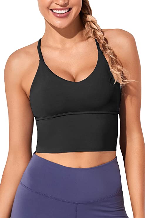 Women Sports Bras Longline Fitness Crop Tops Tank Gym Camisole Yoga Workout Running Shirts