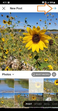 Comment publier sur Instagram étape 2 : choisissez une photo ou une vidéo dans votre bibliothèque ou prenez-en une dans l'application