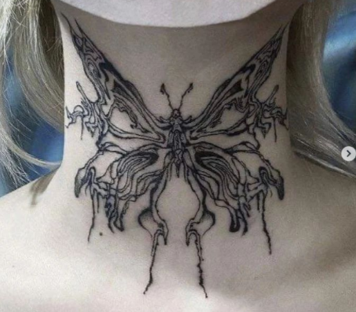 Scary Butterfly Neck Tattoo