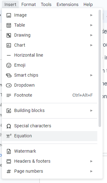 inserting one-fourth symbol using equation in google docs