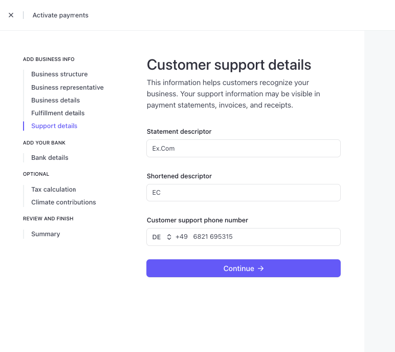this is a screenshot of  customer support details