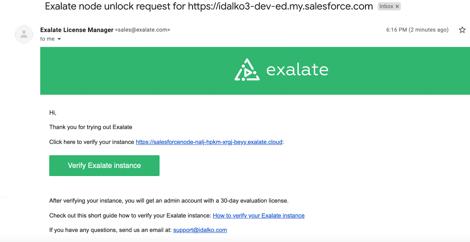 verify exalate instance for salesforce integration  