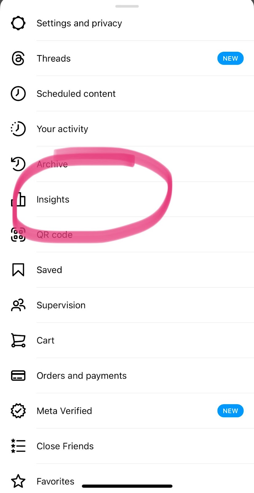 Tap Insights in Settings screenshot