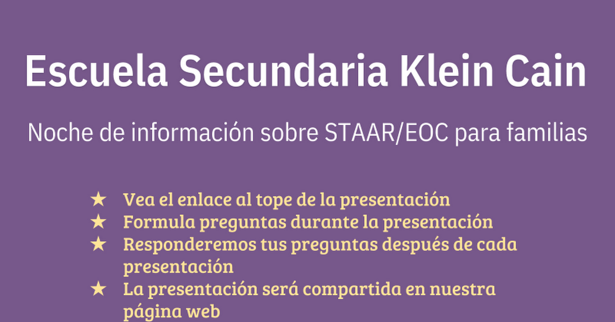 Español - STAAR/EOC Family Info Night 2019