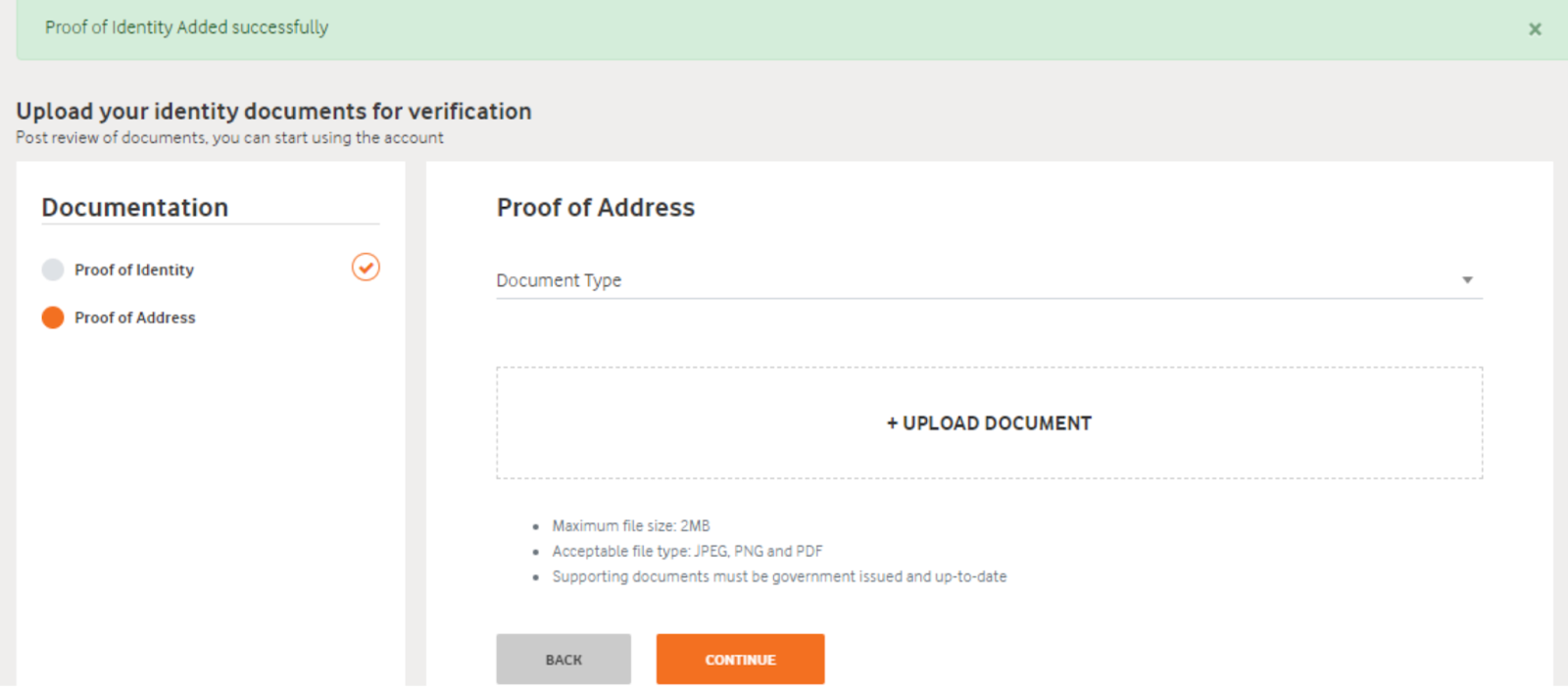 Proof of address upload on Vodafone DLT portal