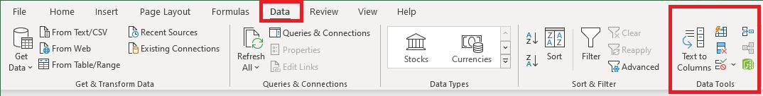 Locate Data Tools under Data Tab