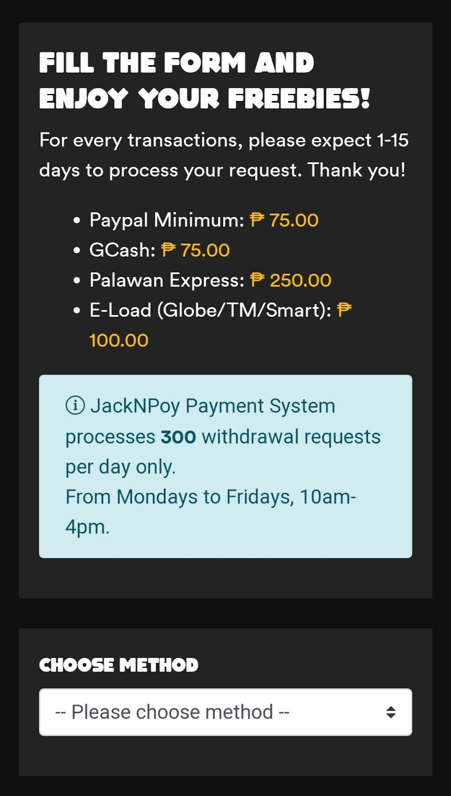 Jack 'N Poy earning site withdrawal method