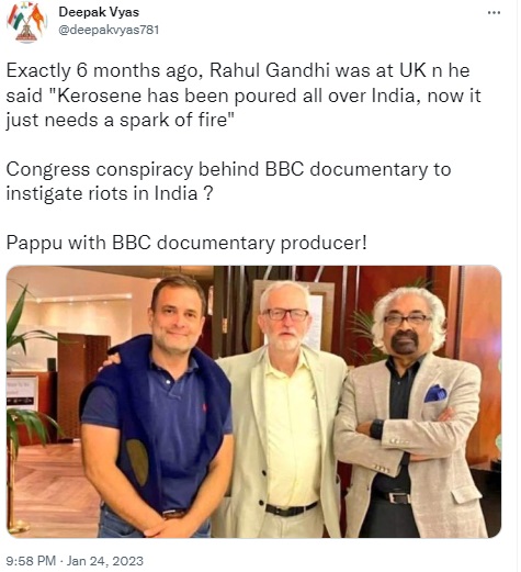 A 2022 photo of Rahul Gandhi with Jeremy Corbyn went viral with the claim that he met the producer of the controversial BBC documentary on PM Narendra Modi.