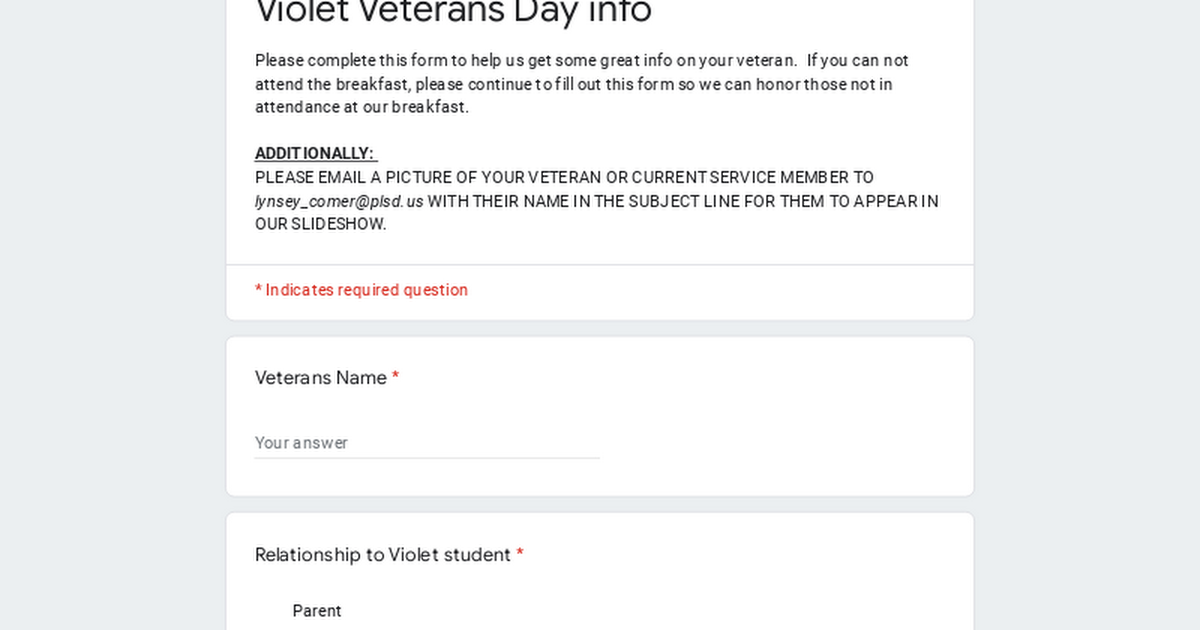 Violet Veterans Day info