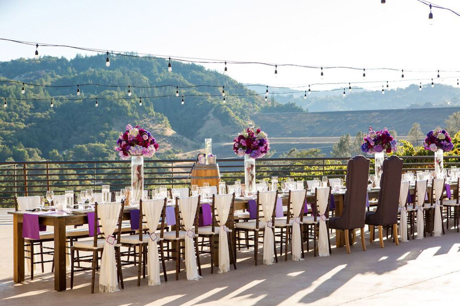 dinner table for wedding overlooking vineyards