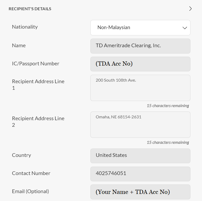Key in your TDA Account number in both IC/Passport Number and Email inputs.