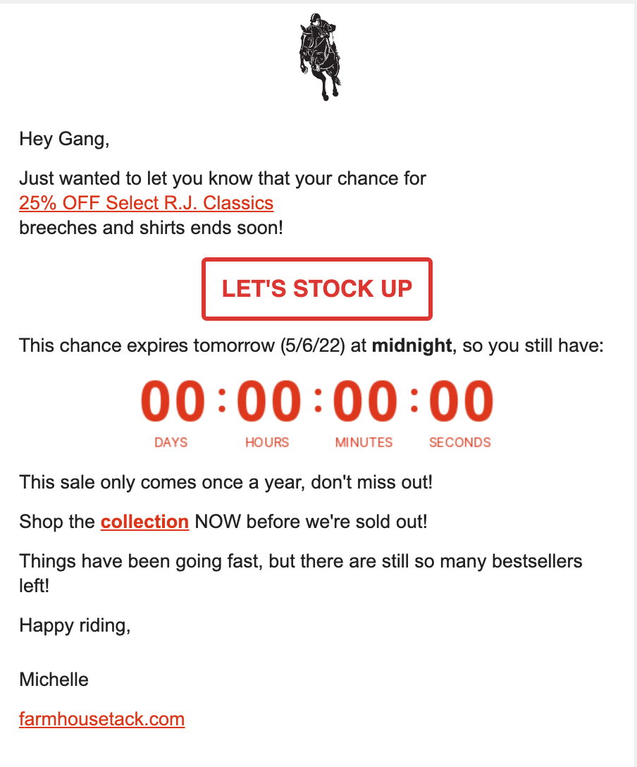 Black Friday Cyber Monday email with countdown timer