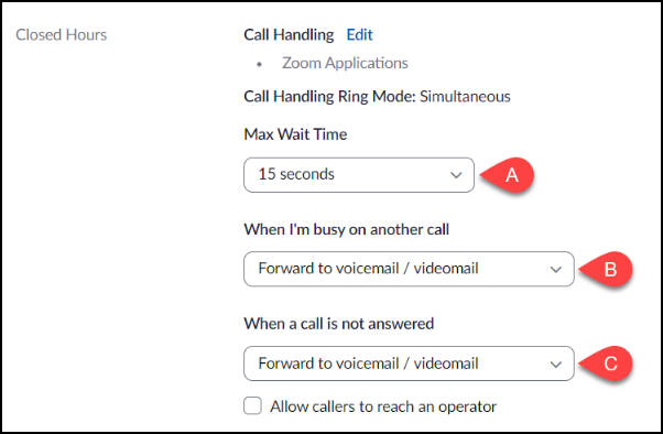 Call Handling settings