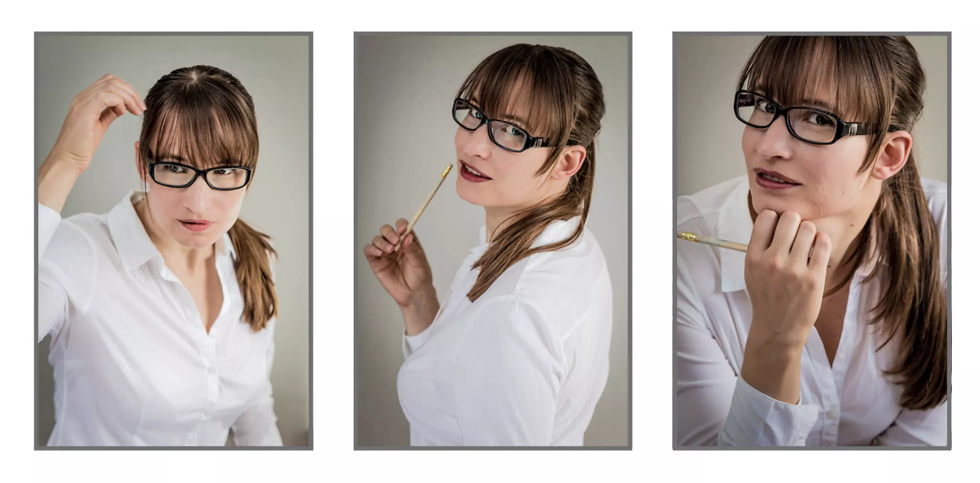A collage of a person with glasses and a cigarette in her mouth Description automatically generated with low confidence