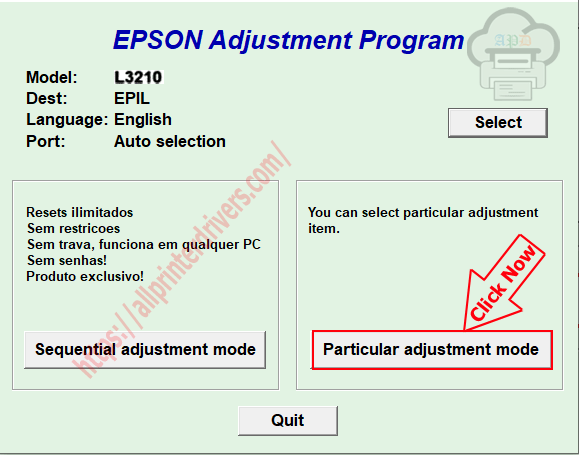 Epson L3210  ‘Particular adjustment mode’ like Resetter install step 06