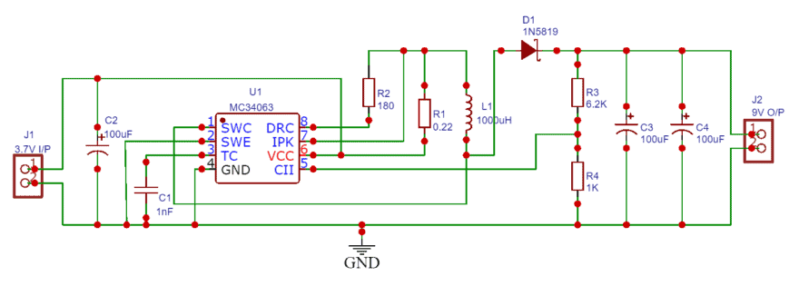 3.7V to 9V Boost Converter Circuit