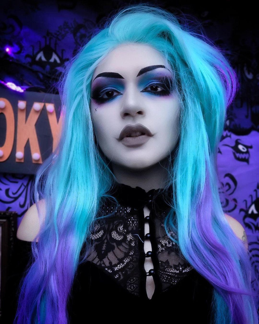 Blue and Purple Goth Makeup