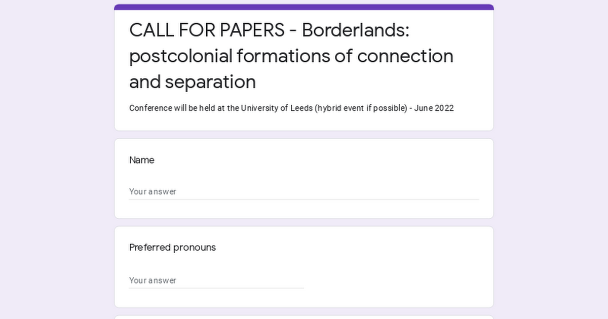 CALL FOR PAPERS - Borderlands: postcolonial formations of connection and separation 