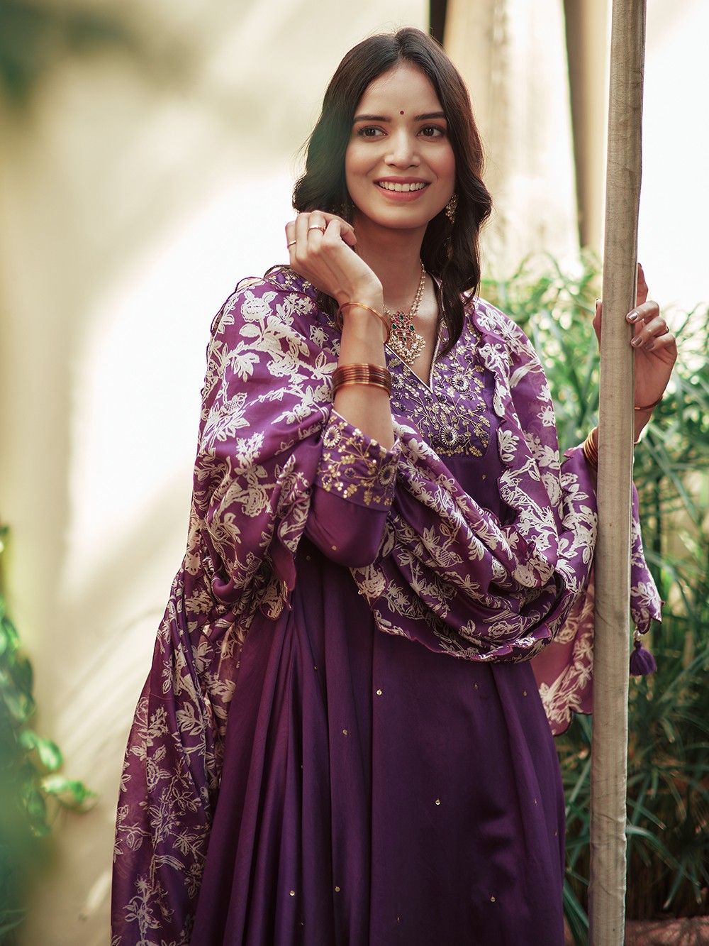the loom - Purple Chanderi Kurta with Cotton Satin Pants
