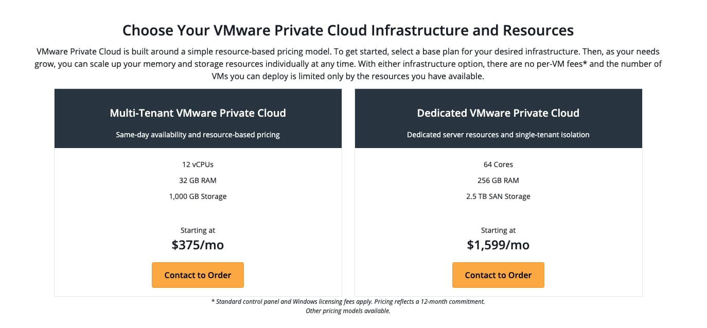 Liquid Web VMware Private Cloud Infrastructure pricing